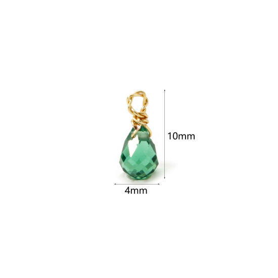 Picture of 2 PCs Eco-friendly Vacuum Plating 304 Stainless Steel Mini Charms 18K Gold Plated Green Drop Faceted 10mm x 4mm