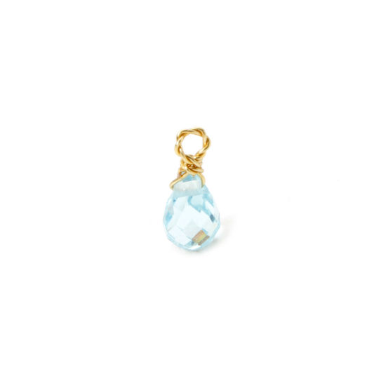 Picture of 2 PCs Eco-friendly Vacuum Plating 304 Stainless Steel Mini Charms 18K Gold Plated Light Blue Drop Faceted 10mm x 4mm
