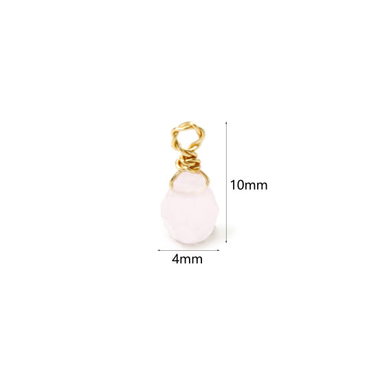 Picture of 2 PCs Eco-friendly Vacuum Plating 304 Stainless Steel Mini Charms 18K Gold Plated Light Pink Drop Faceted 10mm x 4mm