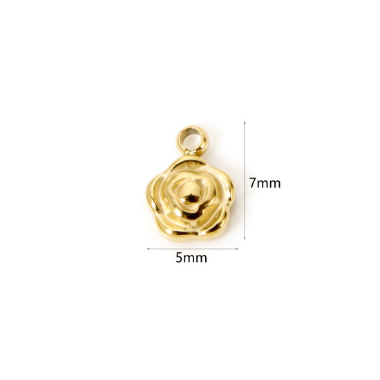 Image de 1 Pièce Breloques en 304 Acier Inoxydable Revêtement sous Vide PVD Respectueux de l'Environnement La Saint Valentin Fleur Plaqué Or Véritable 18K 7mm x 5mm