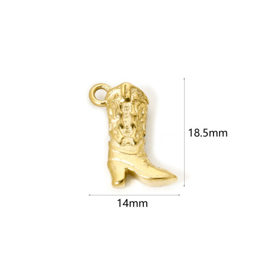 Image de 1 Pièce Breloques en 304 Acier Inoxydable Revêtement sous Vide PVD Respectueux de l'Environnement Cowboy de l'Ouest Boots Plaqué Or Véritable 14K Émail 18.5mm x 14mm