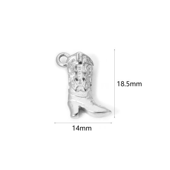 Image de 1 Pièce Breloques en 304 Acier Inoxydable Revêtement sous Vide PVD Respectueux de l'Environnement Cowboy de l'Ouest Boots Argent Mat Blanc Émail 18.5mm x 14mm