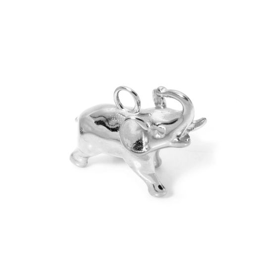 Image de 1 Pièce Breloques en 304 Acier Inoxydable Revêtement sous Vide PVD Respectueux de l'Environnement Silouette d'Animal Eléphant Argent Mat 27mm x 23mm