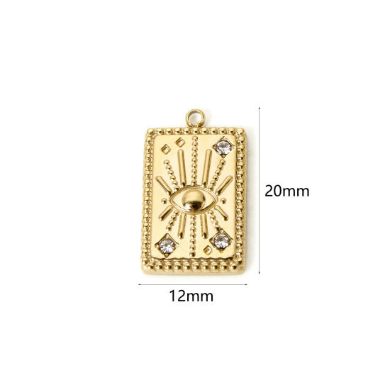 Image de 1 Pièce Breloques en 304 Acier Inoxydable Revêtement sous Vide PVD Respectueux de l'Environnement Religieux Rectangle Plaqué Or Véritable 14K Oeil de la Providence/ Oeil Qui Voit Tout 20mm x 12mm