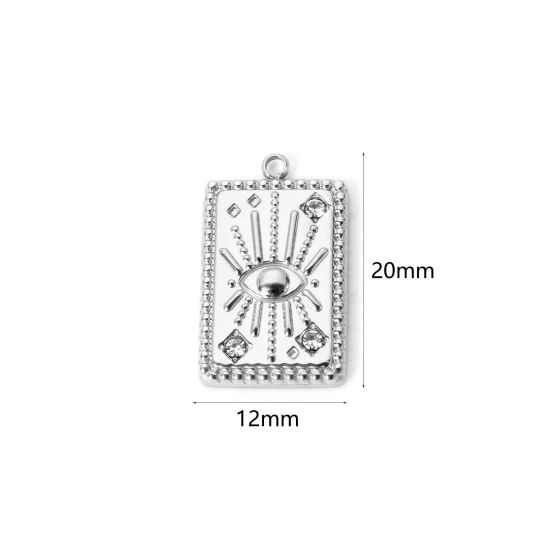 Image de 1 Pièce Breloques en 304 Acier Inoxydable Revêtement sous Vide PVD Respectueux de l'Environnement Religieux Rectangle Argent Mat Oeil de la Providence/ Oeil Qui Voit Tout 20mm x 12mm