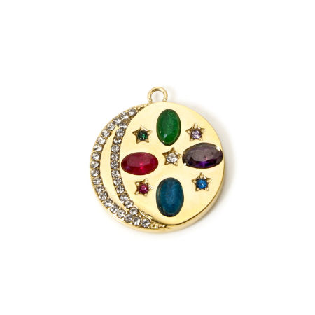 Picture of 1 Piece Eco-friendly PVD Vacuum Plating Waterproof Anti-Tarnish Hypoallergenic 304 Stainless Steel & Cubic Zirconia Galaxy Charms 14K Real Gold Plated Round Cubic Zirconia Clear Cubic Zirconia 22mm x 19.5mm