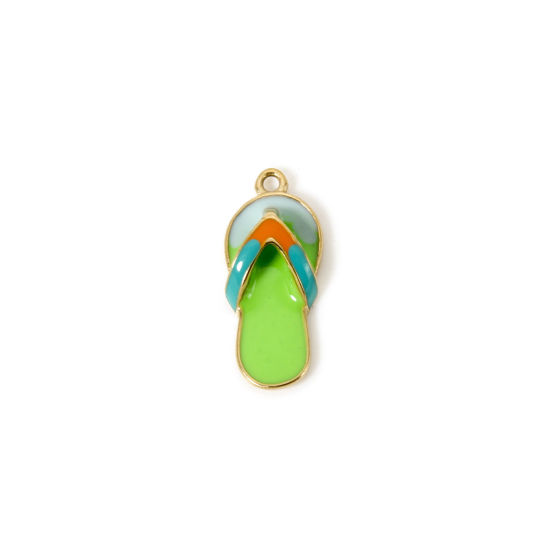 Imagen de 1 Unidad Recubrimiento al Vacío PVD Ecológico 304 Acero Inoxidable Ropa Colgantes Capirotazos de Flip-flop 14K Oro Real Chapado Verde (Apta Esmalte 19mm x 8mm
