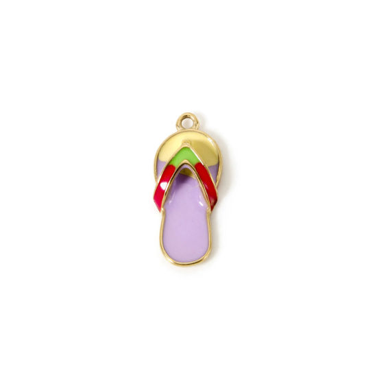 Imagen de 1 Unidad Recubrimiento al Vacío PVD Ecológico 304 Acero Inoxidable Ropa Colgantes Capirotazos de Flip-flop 14K Oro Real Chapado Púrpura (Apta Esmalte 19mm x 8mm
