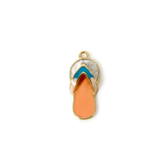 Imagen de 1 Unidad Recubrimiento al Vacío PVD Ecológico 304 Acero Inoxidable Ropa Colgantes Capirotazos de Flip-flop 14K Oro Real Chapado Naranja (Apta Esmalte 19mm x 8mm