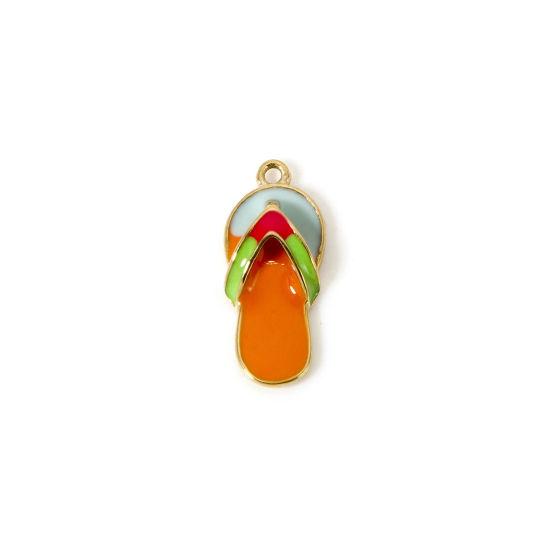Imagen de 1 Unidad Recubrimiento al Vacío PVD Ecológico 304 Acero Inoxidable Ropa Colgantes Capirotazos de Flip-flop 14K Oro Real Chapado Naranja (Apta Esmalte 19mm x 8mm