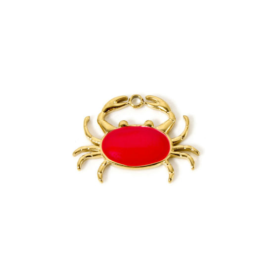 Imagen de 1 Unidad Recubrimiento al Vacío PVD Ecológico 304 Acero Inoxidable Joyería del océano Colgantes Cangrejo 14K Oro Real Chapado Fucsia (Apta Esmalte 20mm x 15mm