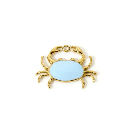 Imagen de 1 Unidad Recubrimiento al Vacío PVD Ecológico 304 Acero Inoxidable Joyería del océano Colgantes Cangrejo 14K Oro Real Chapado Azul (Apta Esmalte 20mm x 15mm