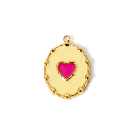 Bild von 1 Stück Umweltfreundliche PVD-Vakuumbeschichtung wasserdicht anlaufgeschützt hypoallergen  304 Edelstahl Valentinstag Charms Oval 14K Echtgold plattiert Emaille Rot Herz 21mm x 14.5mm