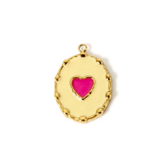 Imagen de 1 Unidad Recubrimiento al Vacío PVD Ecológico 304 Acero Inoxidable día de San Valentín Colgantes Óvalo 14K Oro Real Chapado Rojo (Apta Esmalte Corazón 21mm x 14.5mm