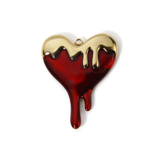 Image de 1 Pièce Pendentifs en 304 Acier Inoxydable Revêtement sous Vide PVD Respectueux de l'Environnement La Saint Valentin Cœur Plaqué Or Véritable 14K Rouge Émail 40cm x 30mm