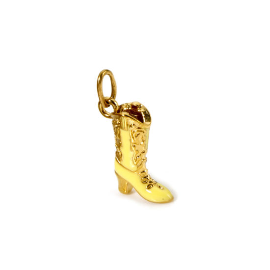 Bild von 1 Stück Umweltfreundliche PVD-Vakuumbeschichtung 304 Edelstahl West-Cowboy Charms Stiefel 14K Echtgold plattiert Emaille Golden 23mm x 15mm