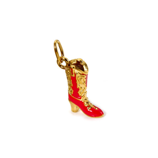Bild von 1 Stück Umweltfreundliche PVD-Vakuumbeschichtung 304 Edelstahl West-Cowboy Charms Stiefel 14K Echtgold plattiert Emaille Hellrosa 23mm x 15mm