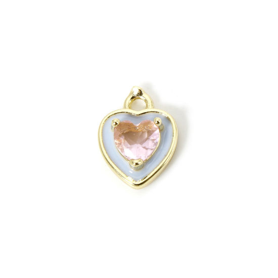 Image de 2 Pcs Breloques La Saint Valentin Respectueux de la Nature en Laiton Plaqué Or Véritable 18K Bleu Clair Cœur Émail à Strass Rose Clair 12mm x 9mm