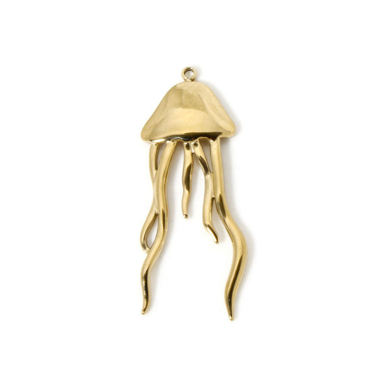 Immagine di 1 Pz Placcatura Sottovuoto PVD Ecologica 304 Acciaio Inossidabile Gioielli Oceanici Ciondoli Pendenti Medusa 14K Vero Oro Placcato 39mm x 16mm