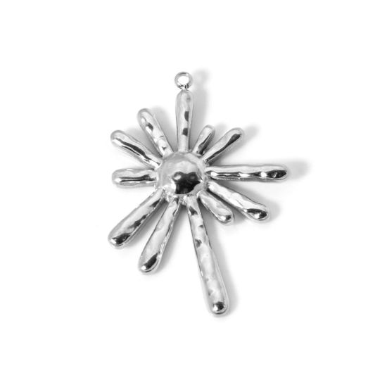 Immagine di 1 Pz Placcatura Sottovuoto PVD Ecologica 304 Acciaio Inossidabile Collezione Flora Ciondoli Pendenti Fiore Margherita Tono Argento 33mm x 23mm