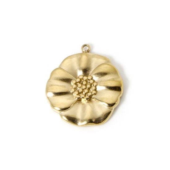 Immagine di 1 Pz Placcatura Sottovuoto PVD Ecologica 304 Acciaio Inossidabile Collezione Flora Ciondoli Fiore 14K Vero Oro Placcato 23mm x 20mm