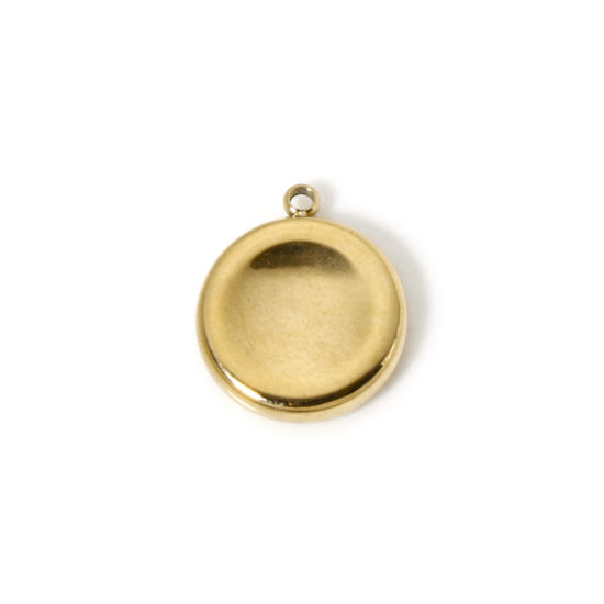 Immagine di 1 Pz Placcatura Sottovuoto PVD Ecologica 304 Acciaio Inossidabile Ciondoli Tondo Disco 14K Vero Oro Placcato 16mm x 13mm