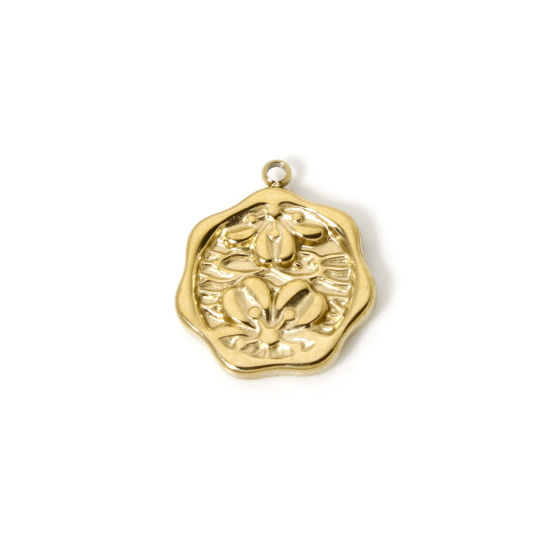 Immagine di 1 Pz Placcatura Sottovuoto PVD Ecologica 304 Acciaio Inossidabile Collezione Flora Ciondoli 14K Vero Oro Placcato Sakura Fiore 18.5mm x 16mm