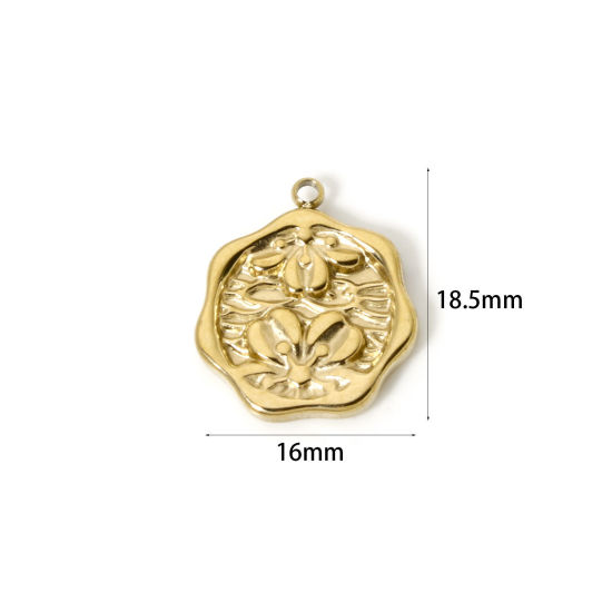 Immagine di 1 Pz Placcatura Sottovuoto PVD Ecologica 304 Acciaio Inossidabile Collezione Flora Ciondoli 14K Vero Oro Placcato Sakura Fiore 18.5mm x 16mm