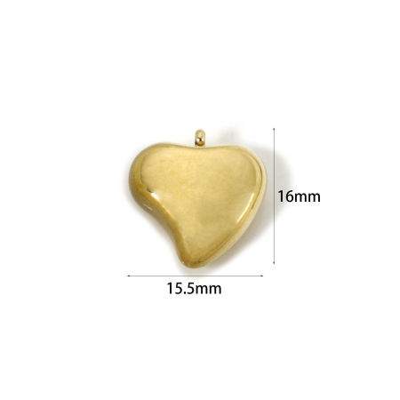 Bild von 1 Stück Umweltfreundliche PVD-Vakuumbeschichtung wasserdicht anlaufgeschützt hypoallergen  304 Edelstahl Valentinstag Charms Herz 14K Echtgold plattiert 16mm x 15.5mm