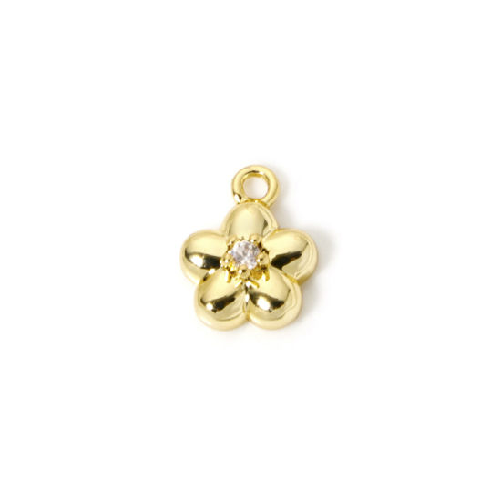 Bild von 2 PCs Brass Charms 18K Gold Plated Flower Clear Cubic Zirconia 10mm x 8mm