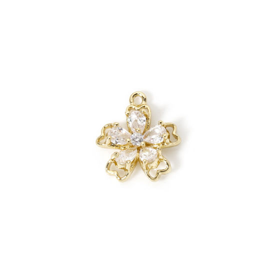 Bild von 2 PCs Brass Charms 18K Gold Plated Flower Clear Cubic Zirconia 11mm x 10mm