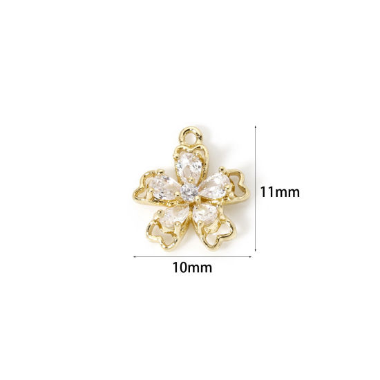 Bild von 2 PCs Brass Charms 18K Gold Plated Flower Clear Cubic Zirconia 11mm x 10mm