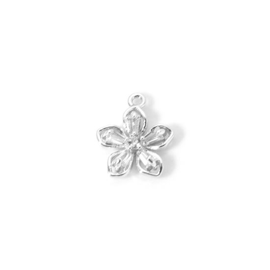 Bild von 2 PCs Brass Charms Platinum Plated Flower Clear Cubic Zirconia 10mm x 9mm