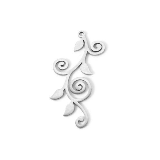 Picture of 2 PCs Eco-friendly 304 Stainless Steel Charms Silver Tone Flower Vine Hollow 29mm x 14mm