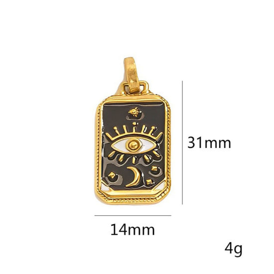 Image de 1 Pièce Pendentifs en 304 Acier Inoxydable Placage Sous Vide Écologique Tarot Rectangle Plaqué Or 18K Noir Yeux Émail 3.1cm x 1.4cm