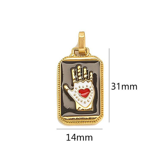 Image de 1 Pièce Pendentifs en 304 Acier Inoxydable Placage Sous Vide Écologique Tarot Rectangle Plaqué Or 18K Noir Paume Émail 3.1cm x 1.4cm