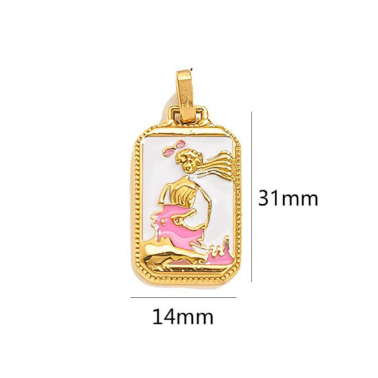 Image de 1 Pièce Pendentifs en 304 Acier Inoxydable Placage Sous Vide Écologique Tarot Rectangle Plaqué Or 18K Blanc Fille Émail 3.1cm x 1.4cm