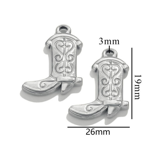 Picture of 2 PCs 304 Stainless Steel Clothes Charms Silver Tone Boots 26mm x 19mm