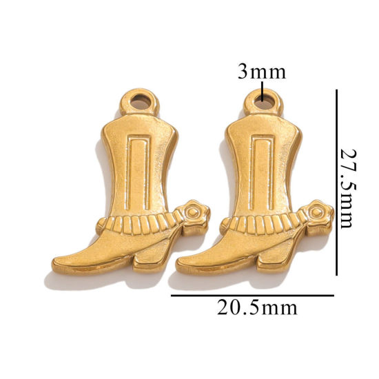 Picture of 2 PCs Eco-friendly Vacuum Plating 304 Stainless Steel Clothes Charms 18K Gold Plated Boots 27.5mm x 20.5mm