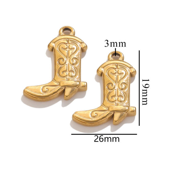 Picture of 2 PCs Eco-friendly Vacuum Plating 304 Stainless Steel Clothes Charms 18K Gold Plated Boots 26mm x 19mm