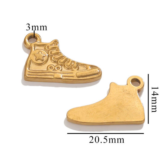 Picture of 2 PCs Eco-friendly Vacuum Plating 304 Stainless Steel Clothes Charms 18K Gold Plated Shoes 20mm x 14mm