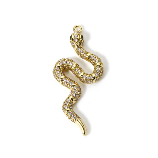 Immagine di 1 Pz Ottone Ciondoli Pendenti Placcato Oro 18K Serpente Micro Spianare Trasparente Cubic Zirconiae 3.7cm x 1.7cm