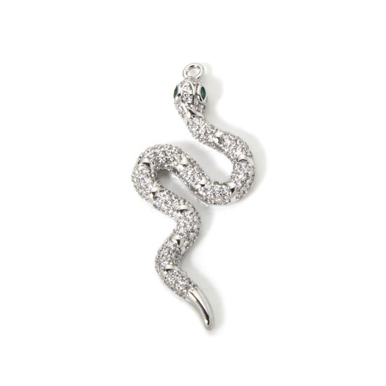 Immagine di 1 Pz Ottone Ciondoli Pendenti Platino Placcato Serpente Micro Spianare Trasparente Cubic Zirconiae 3.7cm x 1.7cm