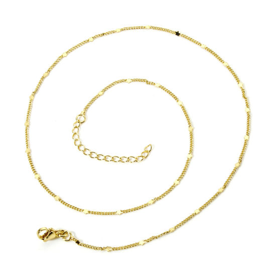 Picture of 1 Piece Brass Curb Link Chain Necklace 18K Gold Plated 45cm(17.7") long, Chain Size: 1.4mm