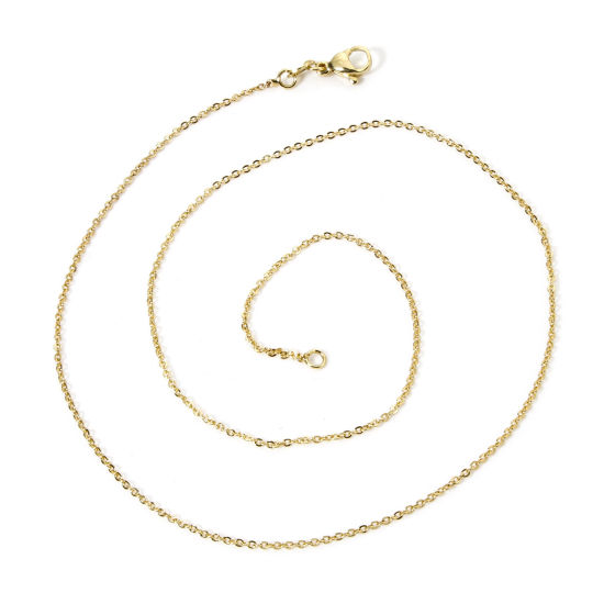 Picture of 1 Piece Brass Link Cable Chain Necklace 18K Gold Plated 46cm(18.1") long, Chain Size: 1.4mm