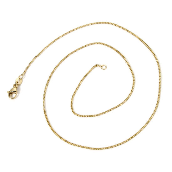 Picture of 1 Piece Brass Curb Link Chain Necklace 18K Gold Plated 45cm(17.7") long, Chain Size: 1.3mm