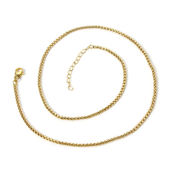 Picture of 1 Piece Brass Box Chain Necklace 18K Gold Plated 44.5cm(17 4/8") long, Chain Size: 2.2mm