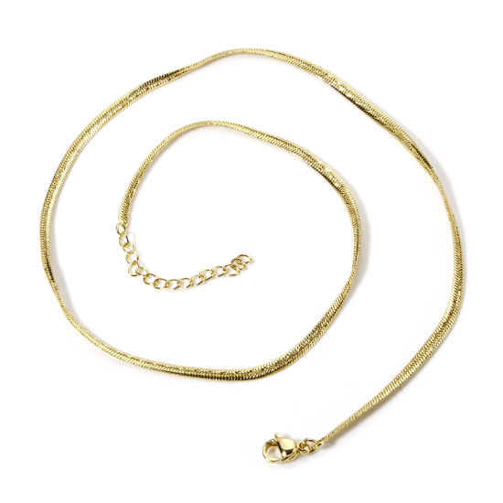 Picture of 1 Piece Brass Flat Snake Chain Necklace 18K Gold Plated 45cm(17.7") long, Chain Size: 3mm