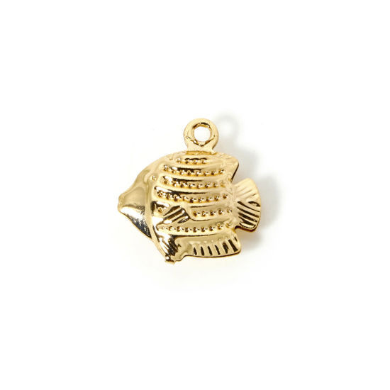 Picture of 5 PCs Brass Ocean Jewelry Charms 18K Gold Plated Tropical Fish 3D 13mm x 12mm