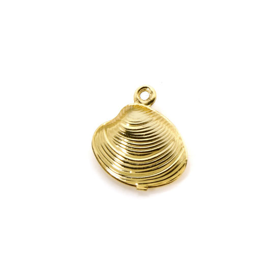 Picture of 5 PCs Brass Ocean Jewelry Charms 18K Gold Plated Shell 3D 15mm x 14mm